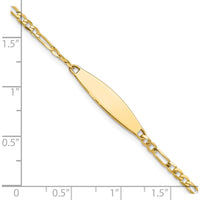 14K Yellow Gold Polished Figaro Link ID Bracelet with Engravable Solid Plate - 7 inches by Oro Pregiato