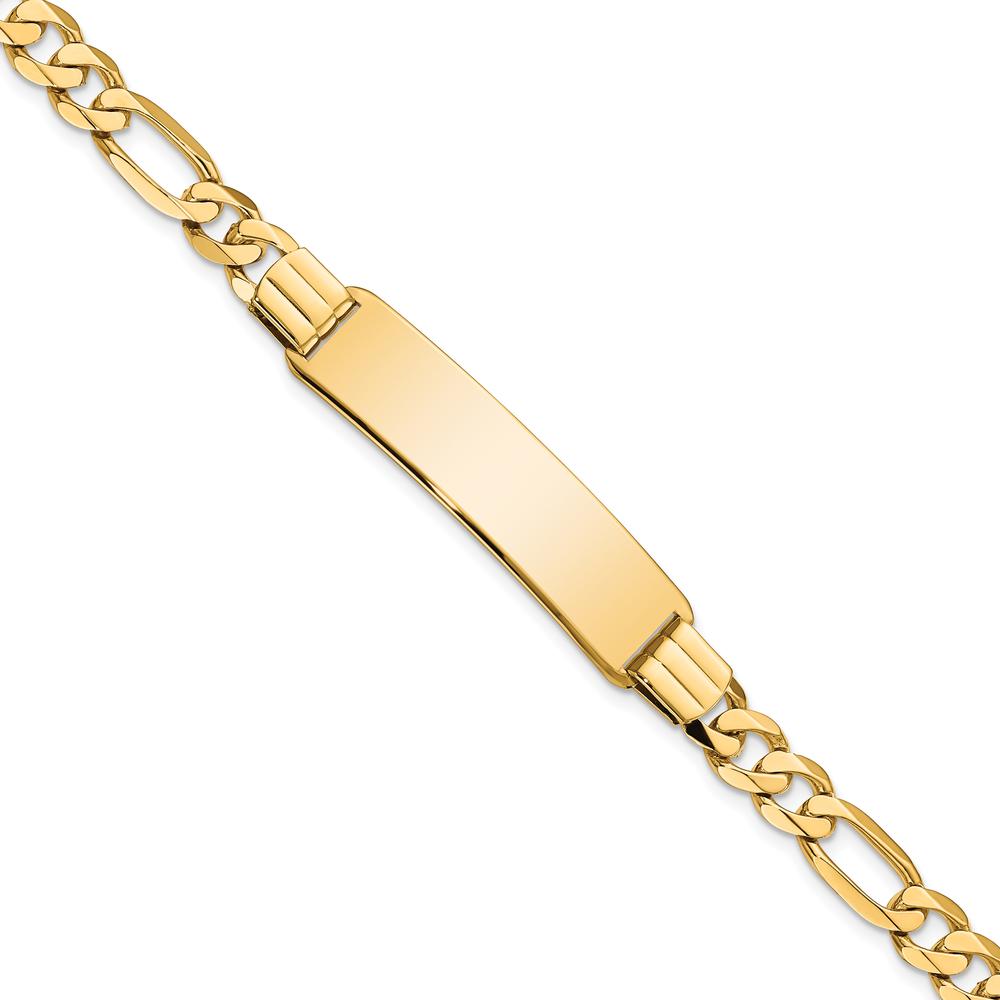 14K Yellow Gold Polished Figaro Link ID Bracelet with Engraving Plate - 7" Length by Oro Pregiato