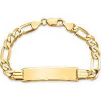 14K Yellow Gold Polished Figaro Link ID Bracelet with Engraving Plate - 7" Length by Oro Pregiato