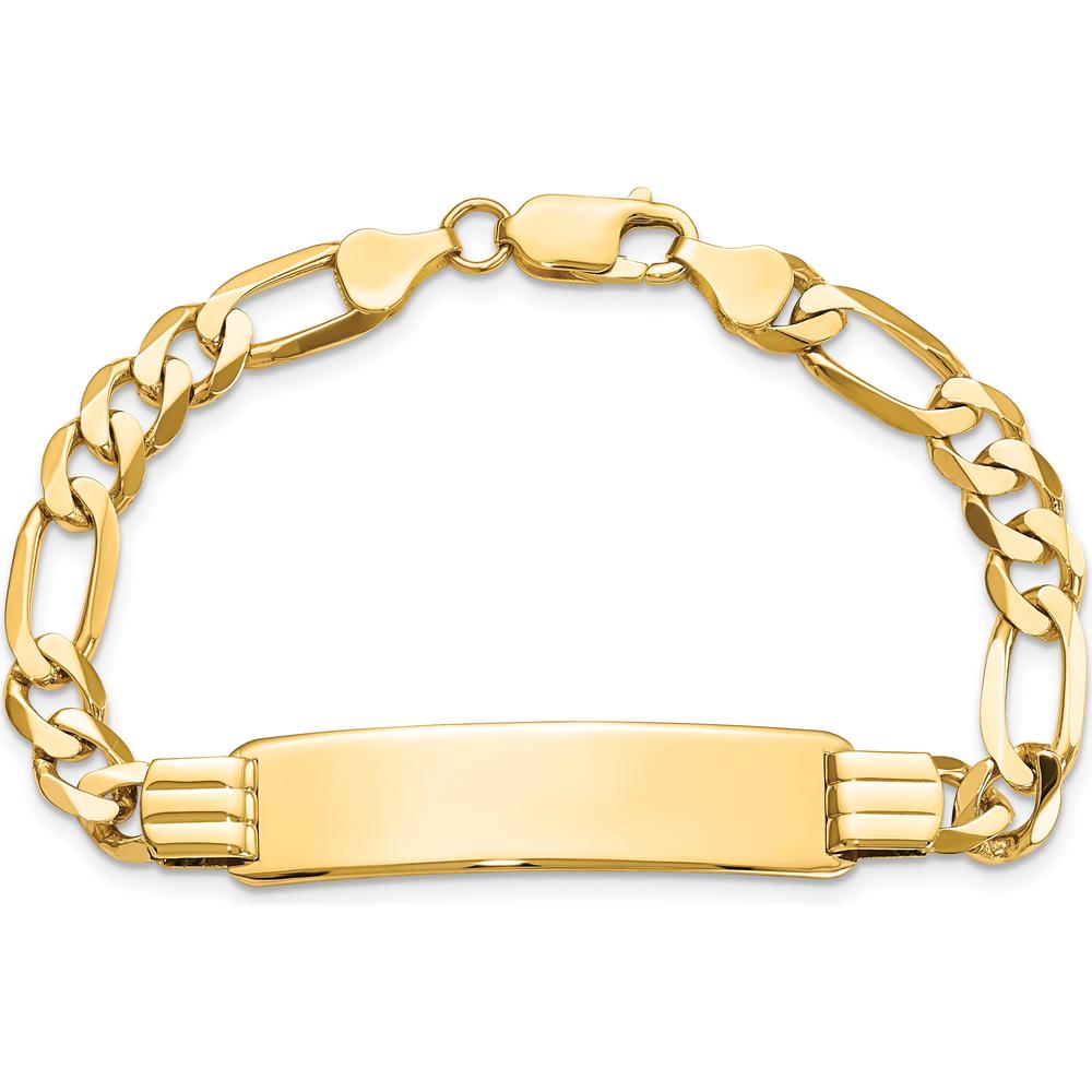 14K Yellow Gold Polished Figaro Link ID Bracelet with Engraving Plate - 7" Length by Oro Pregiato