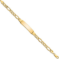 14K Yellow Gold Polished Figaro Link ID Bracelet with Engraving Plate - 8" Length by Oro Pregiato