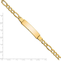 14K Yellow Gold Polished Figaro Link ID Bracelet with Engraving Plate - 8" Length by Oro Pregiato
