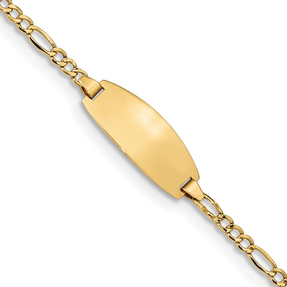 14K Yellow Gold Polished Figaro Link ID Bracelet with Oval Engravable Plate - 6" for Children by Oro Pregiato