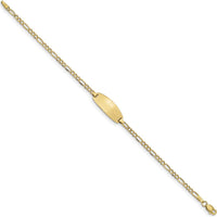 14K Yellow Gold Polished Figaro Link ID Bracelet with Oval Engravable Plate - 6" for Children by Oro Pregiato