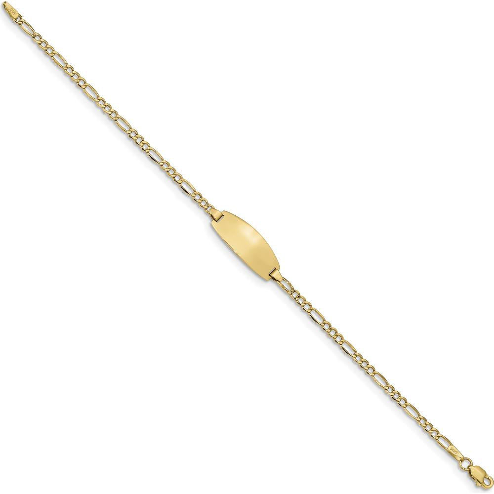 14K Yellow Gold Polished Figaro Link ID Bracelet with Oval Engravable Plate - 6" for Children by Oro Pregiato