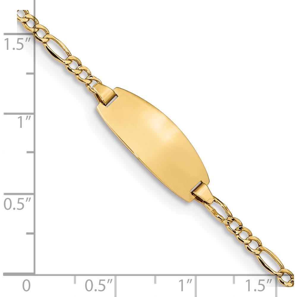14K Yellow Gold Polished Figaro Link ID Bracelet with Oval Engravable Plate - 6" for Children by Oro Pregiato
