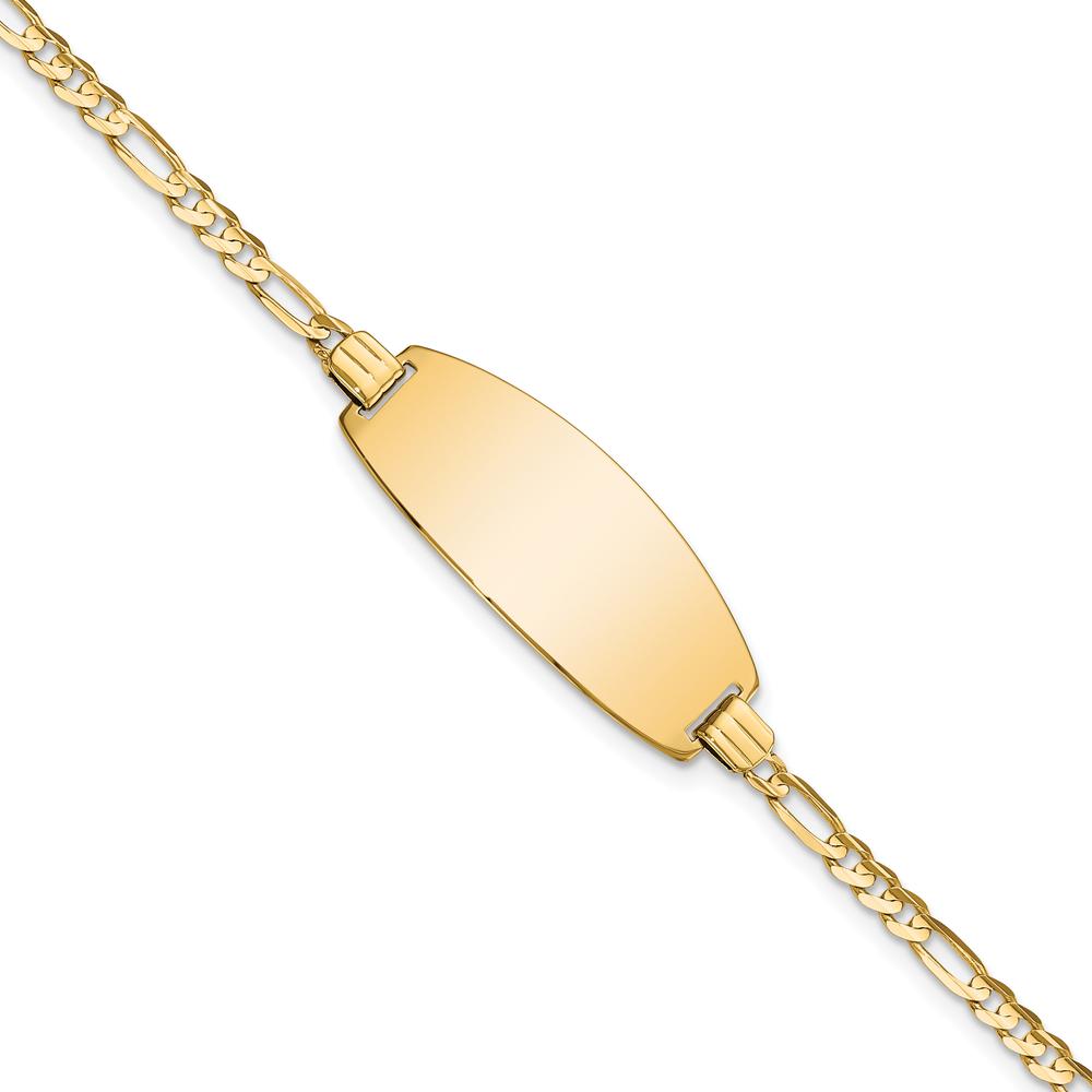 14K Yellow Gold Polished Figaro Link ID Bracelet with Oval Plate - 8" Length by Oro Pregiato