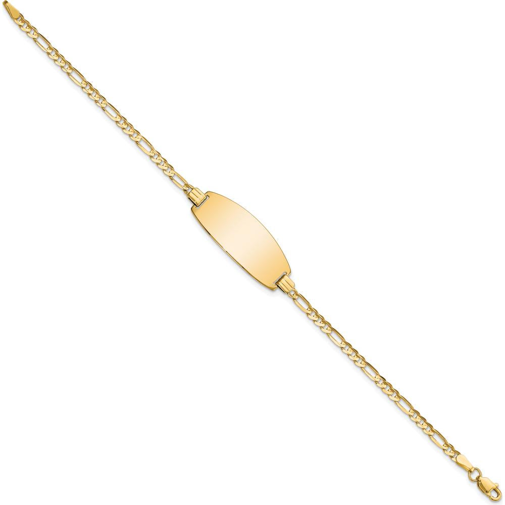 14K Yellow Gold Polished Figaro Link ID Bracelet with Oval Plate - 8" Length by Oro Pregiato
