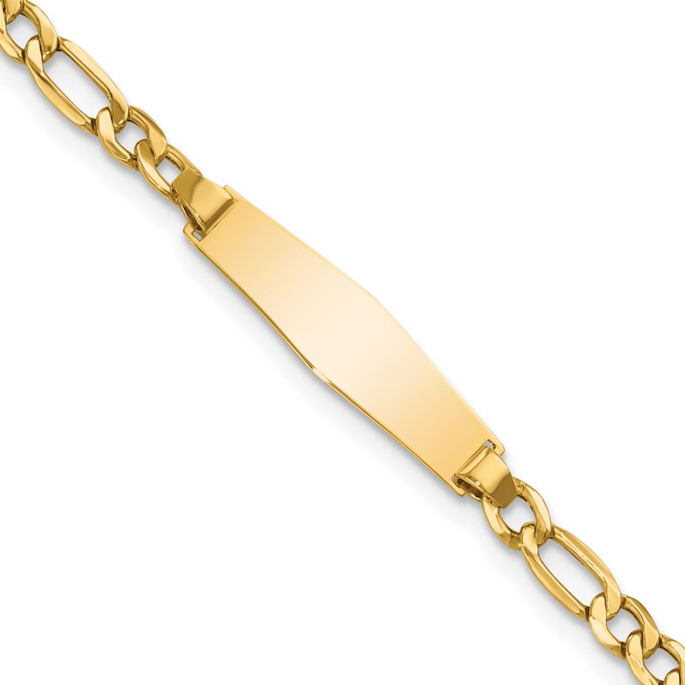 14K Yellow Gold Polished Figaro Link ID Bracelet with Soft Diamond Shaped Plate - 6" by Oro Pregiato