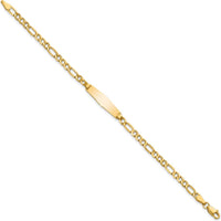 14K Yellow Gold Polished Figaro Link ID Bracelet with Soft Diamond Shaped Plate - 6" by Oro Pregiato