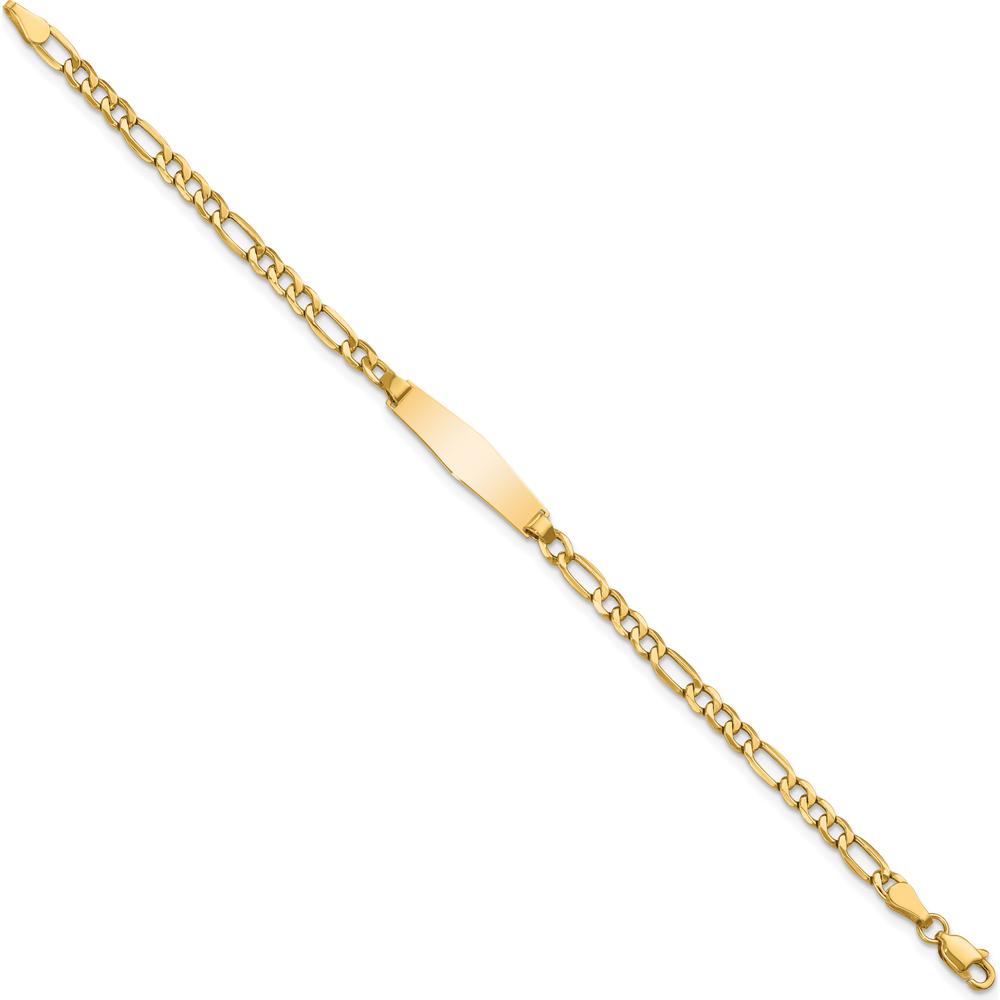 14K Yellow Gold Polished Figaro Link ID Bracelet with Soft Diamond Shaped Plate - 6" by Oro Pregiato