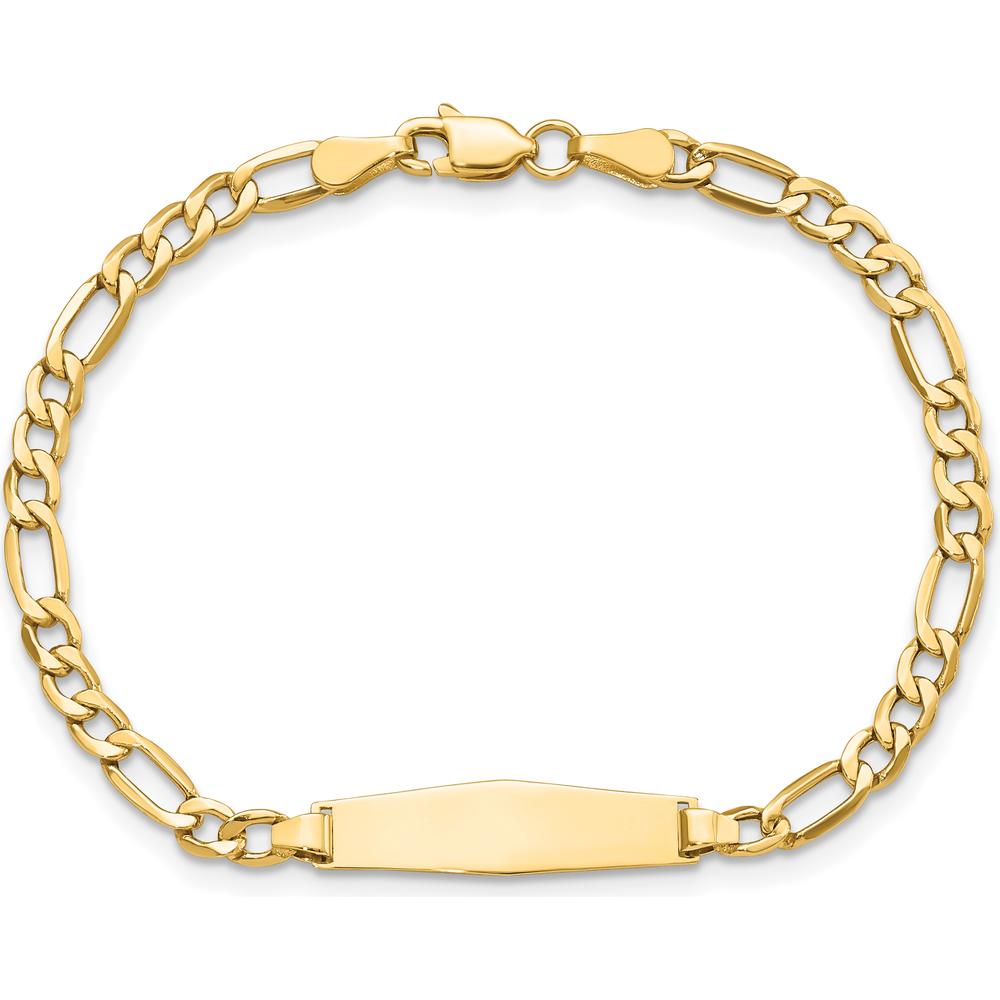 14K Yellow Gold Polished Figaro Link ID Bracelet with Soft Diamond Shaped Plate - 6" by Oro Pregiato