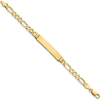 14K Yellow Gold Polished Figaro Link ID Bracelet with Solid Plate - 8 Inch Length by Oro Pregiato