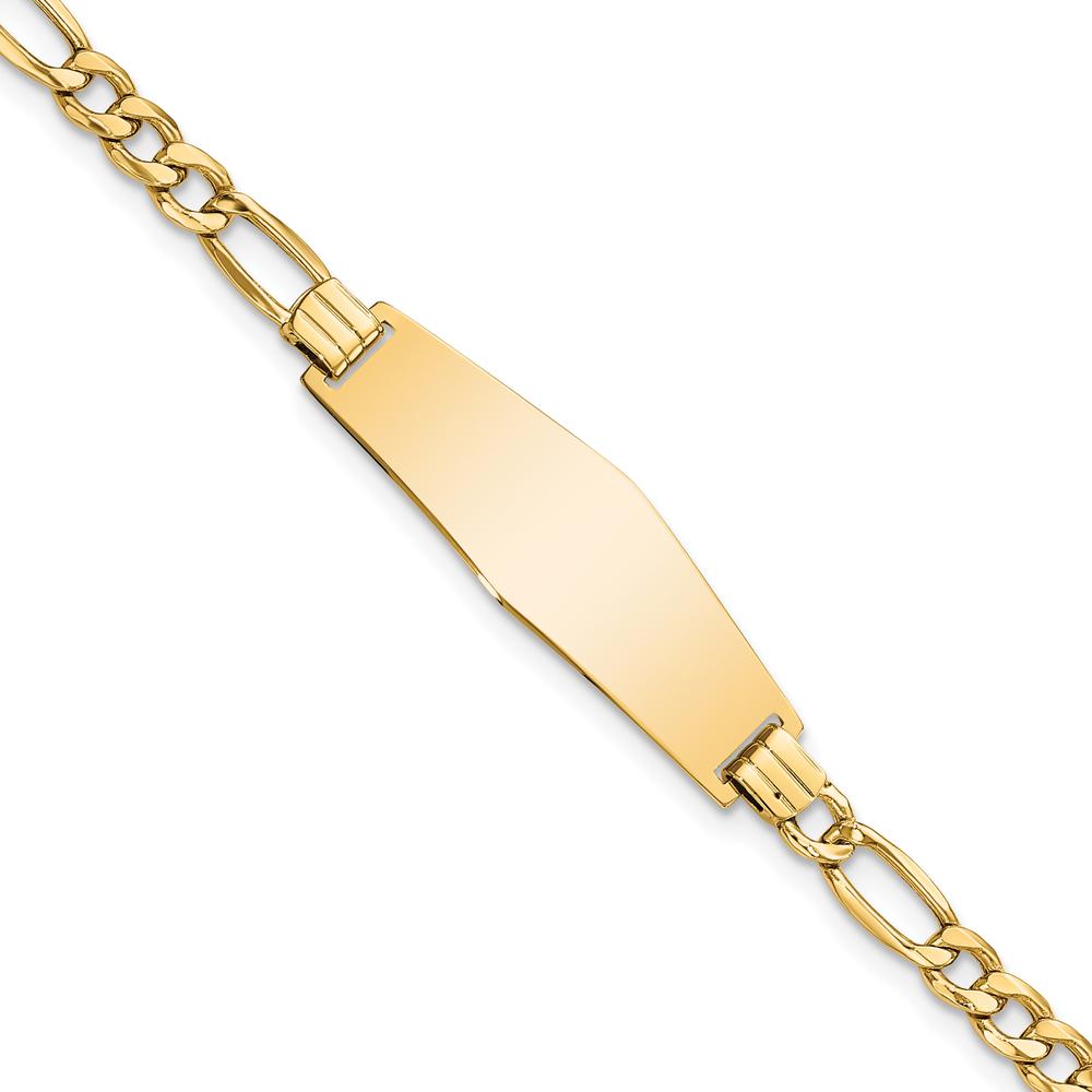 14K Yellow Gold Polished Figaro Link ID Bracelet with Solid Plate - 8" Length by Oro Pregiato