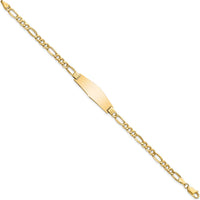 14K Yellow Gold Polished Figaro Link ID Bracelet with Solid Plate - 8" Length by Oro Pregiato