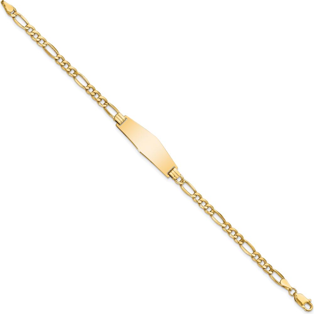 14K Yellow Gold Polished Figaro Link ID Bracelet with Solid Plate - 8" Length by Oro Pregiato