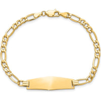 14K Yellow Gold Polished Figaro Link ID Bracelet with Solid Plate - 8" Length by Oro Pregiato
