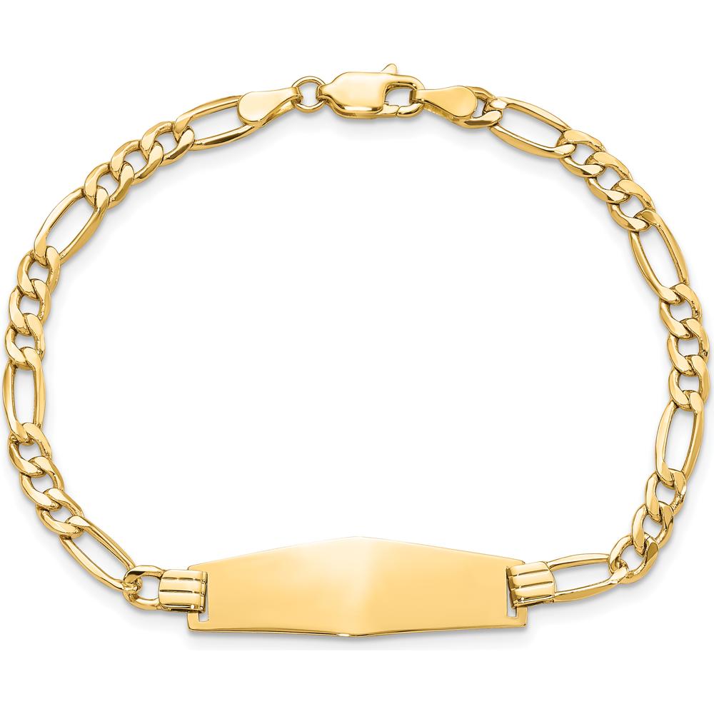14K Yellow Gold Polished Figaro Link ID Bracelet with Solid Plate - 8" Length by Oro Pregiato