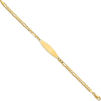 14K Yellow Gold Polished Figaro Link ID Bracelet with Solid Plate - 8" Length by Oro Pregiato