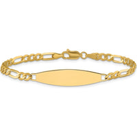 14K Yellow Gold Polished Figaro Link ID Bracelet with Solid Plate - 8" Length by Oro Pregiato