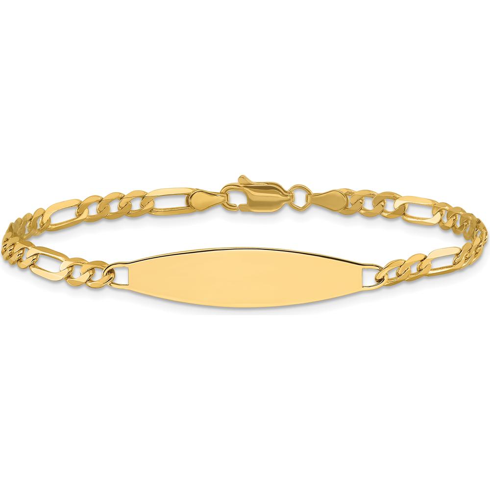 14K Yellow Gold Polished Figaro Link ID Bracelet with Solid Plate - 8" Length by Oro Pregiato