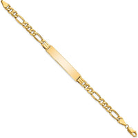 14K Yellow Gold Polished Figaro Link Semi-Solid ID Bracelet with Customizable Plate - 8" by Oro Pregiato