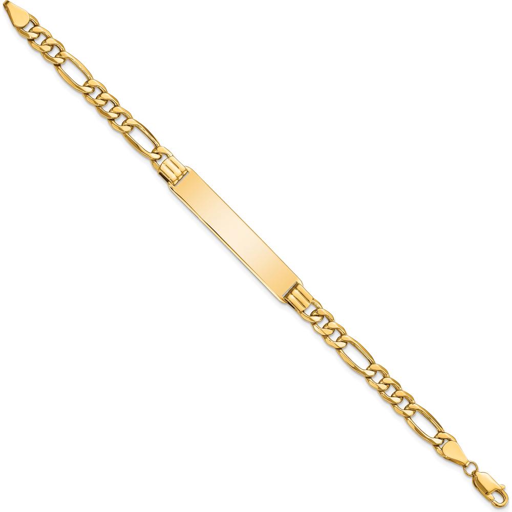 14K Yellow Gold Polished Figaro Link Semi-Solid ID Bracelet with Customizable Plate - 8" by Oro Pregiato