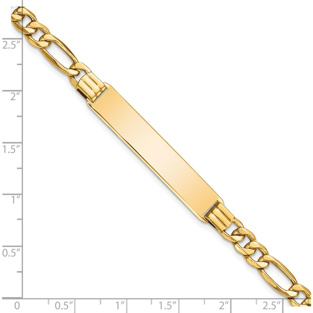 14K Yellow Gold Polished Figaro Link Semi-Solid ID Bracelet with Customizable Plate - 8" by Oro Pregiato