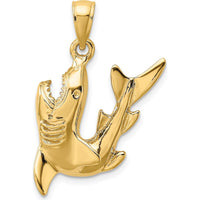 14K Yellow Gold Polished Fighting Shark Pendant Charm - 23mm by Oro Pregiato