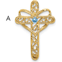 14K Yellow Gold Polished Filigree 1-Stone Mother's Cross Pendant Mounting by Oro Pregiato