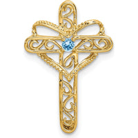 14K Yellow Gold Polished Filigree 1-Stone Mother's Cross Pendant Mounting by Oro Pregiato