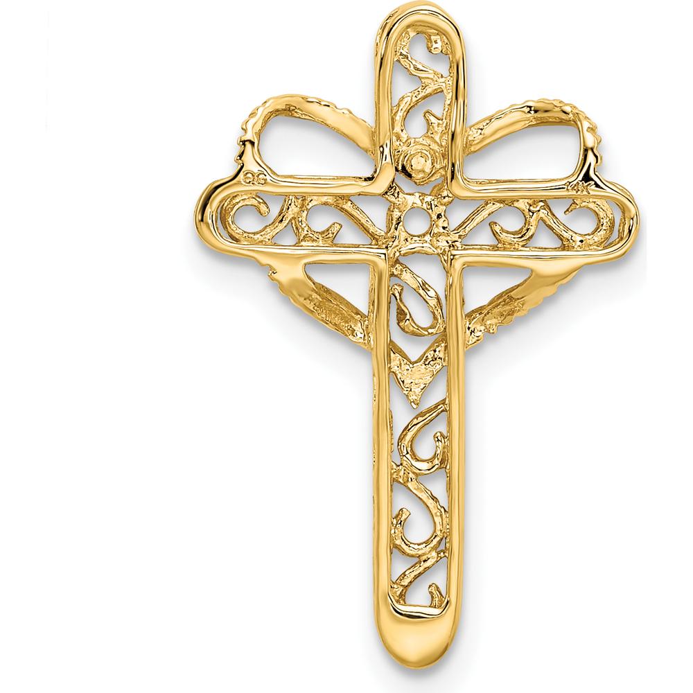 14K Yellow Gold Polished Filigree 1-Stone Mother's Cross Pendant Mounting by Oro Pregiato