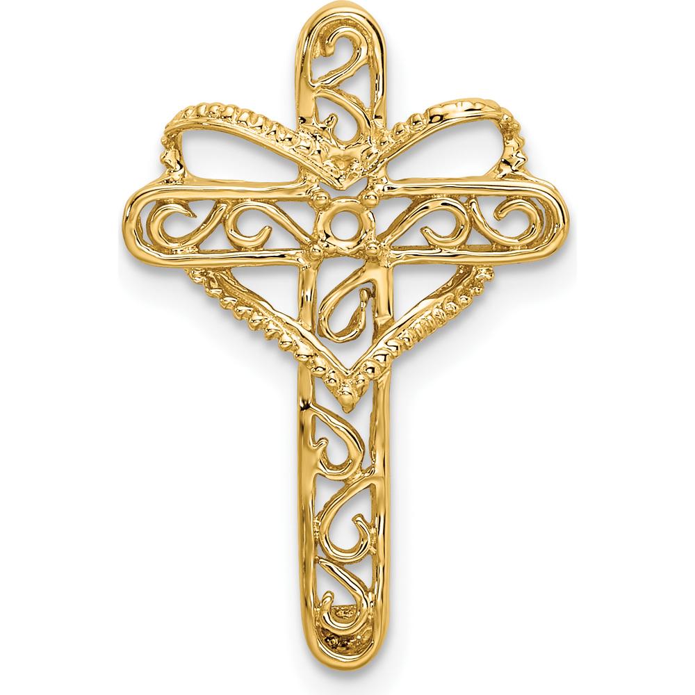 14K Yellow Gold Polished Filigree 1-Stone Mother's Cross Pendant Mounting by Oro Pregiato