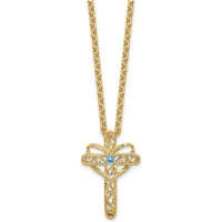 14K Yellow Gold Polished Filigree 1-Stone Mother's Cross Pendant Mounting by Oro Pregiato