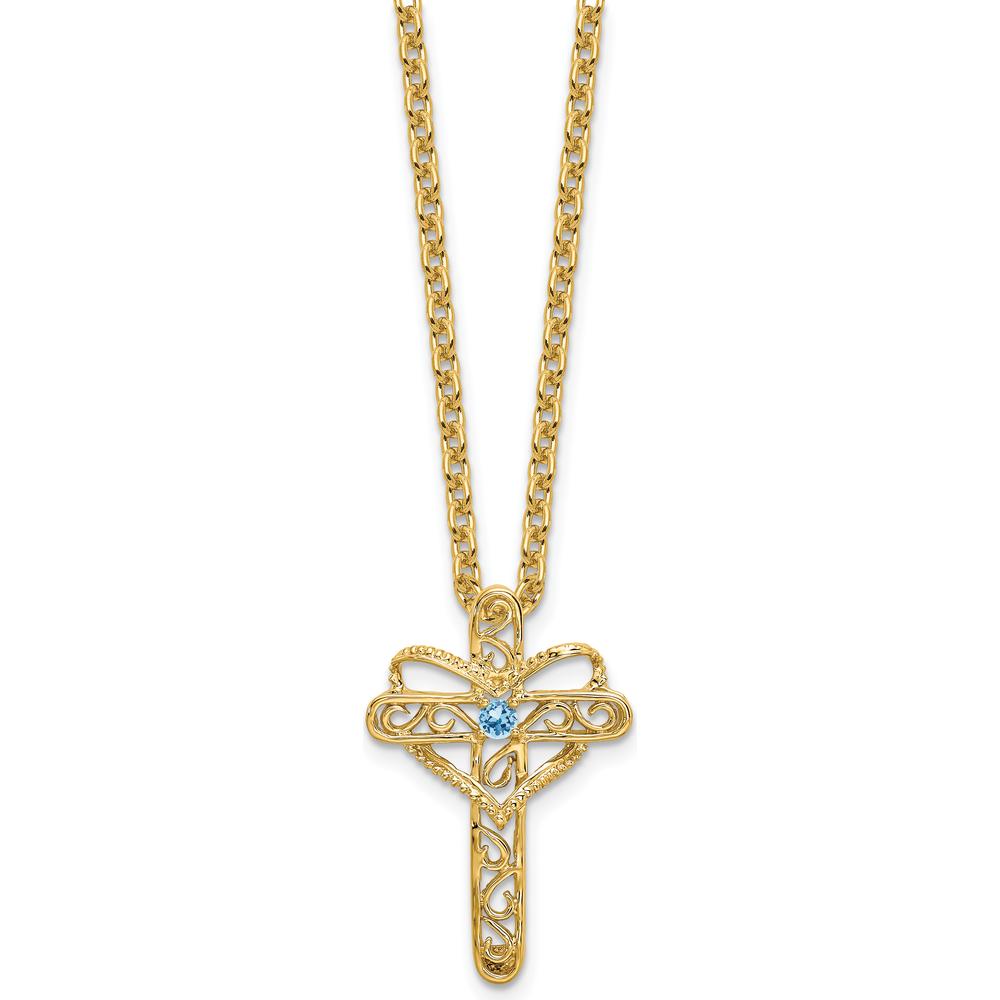 14K Yellow Gold Polished Filigree 1-Stone Mother's Cross Pendant Mounting by Oro Pregiato