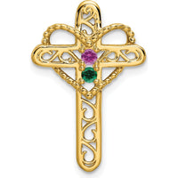 14K Yellow Gold Polished Filigree 2-Stone Mother's Cross Pendant Mounting by Oro Pregiato