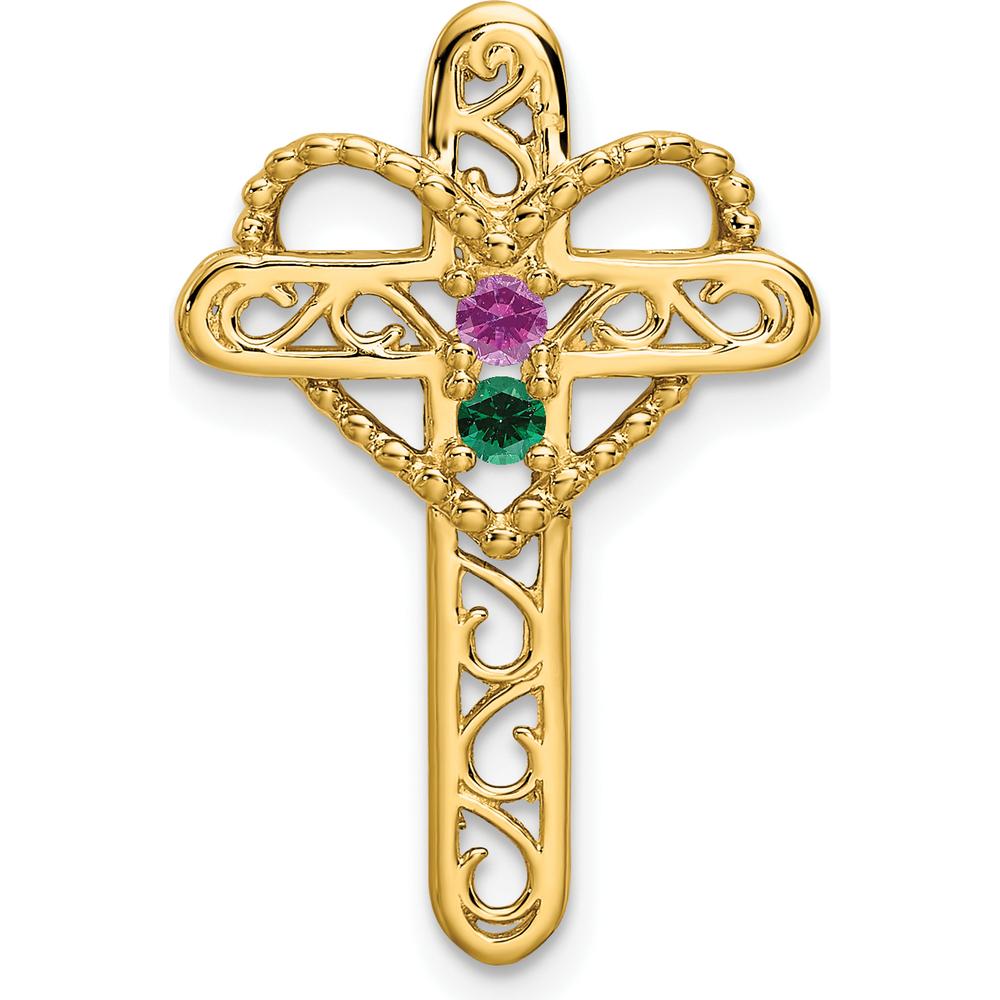 14K Yellow Gold Polished Filigree 2-Stone Mother's Cross Pendant Mounting by Oro Pregiato