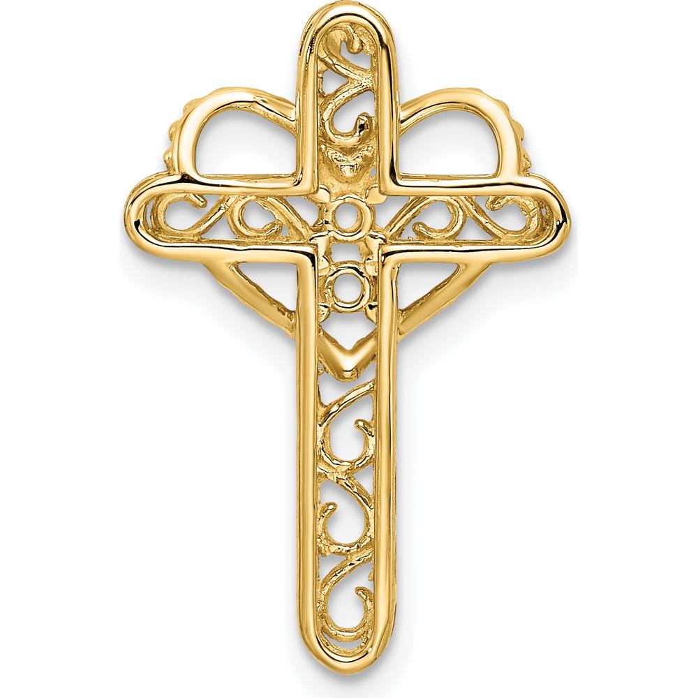 14K Yellow Gold Polished Filigree 2-Stone Mother's Cross Pendant Mounting by Oro Pregiato