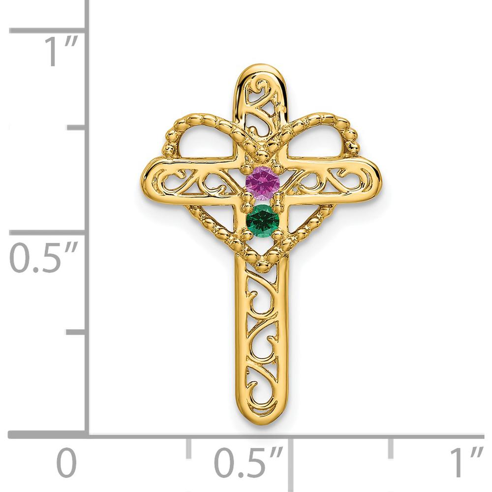 14K Yellow Gold Polished Filigree 2-Stone Mother's Cross Pendant Mounting by Oro Pregiato