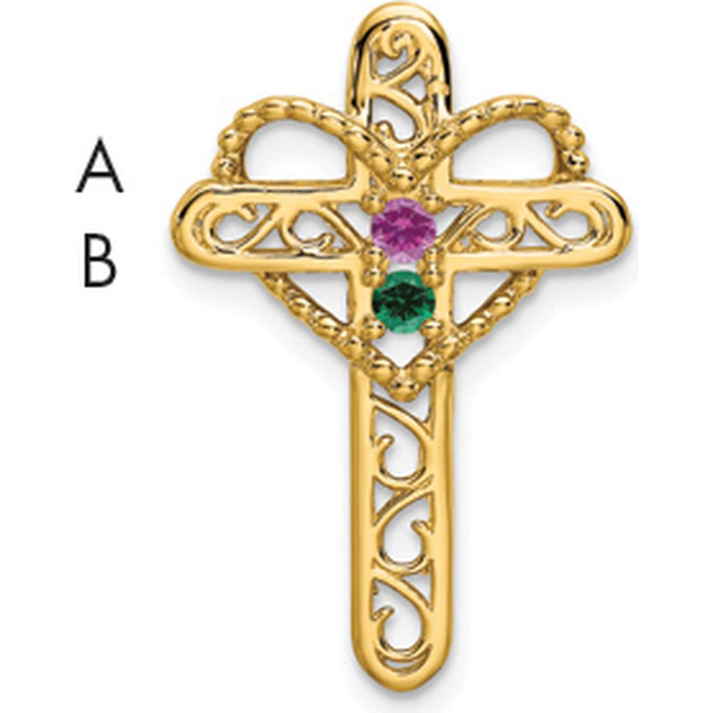 14K Yellow Gold Polished Filigree 2-Stone Mother's Cross Pendant Mounting by Oro Pregiato
