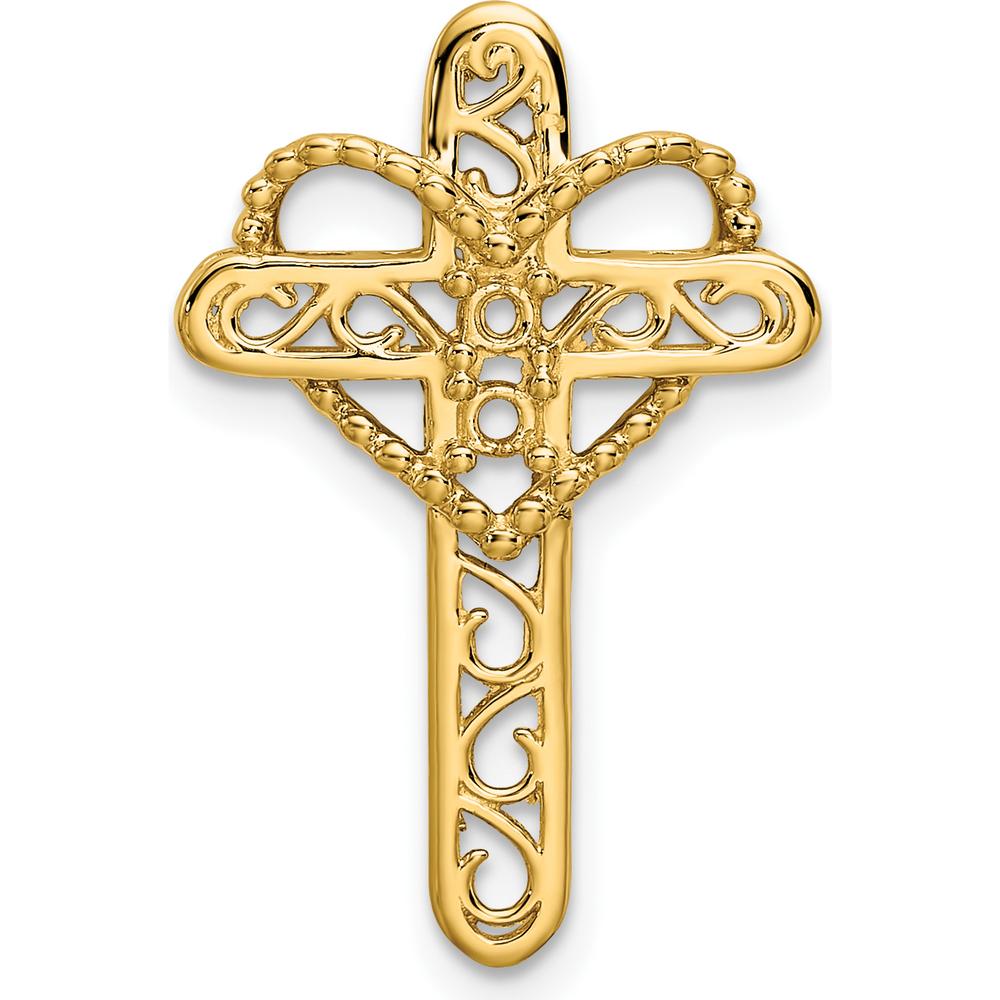 14K Yellow Gold Polished Filigree 2-Stone Mother's Cross Pendant Mounting by Oro Pregiato