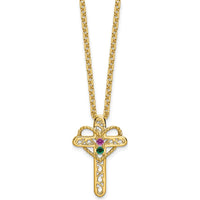 14K Yellow Gold Polished Filigree 2-Stone Mother's Cross Pendant Mounting by Oro Pregiato