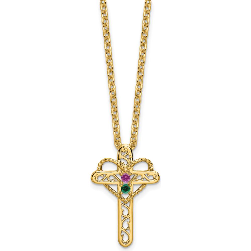 14K Yellow Gold Polished Filigree 2-Stone Mother's Cross Pendant Mounting by Oro Pregiato