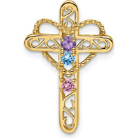 14K Yellow Gold Polished Filigree 3-Stone Mother's Cross Pendant Mounting by Oro Pregiato