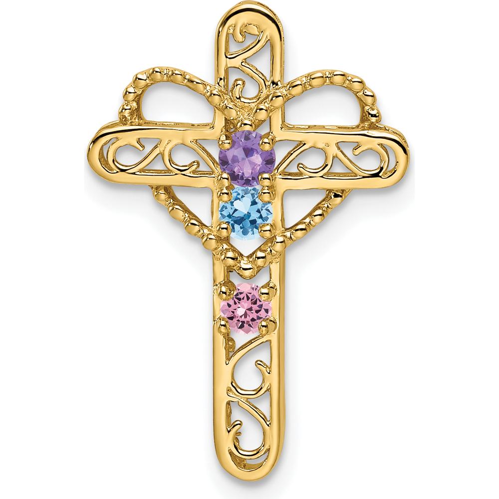 14K Yellow Gold Polished Filigree 3-Stone Mother's Cross Pendant Mounting by Oro Pregiato