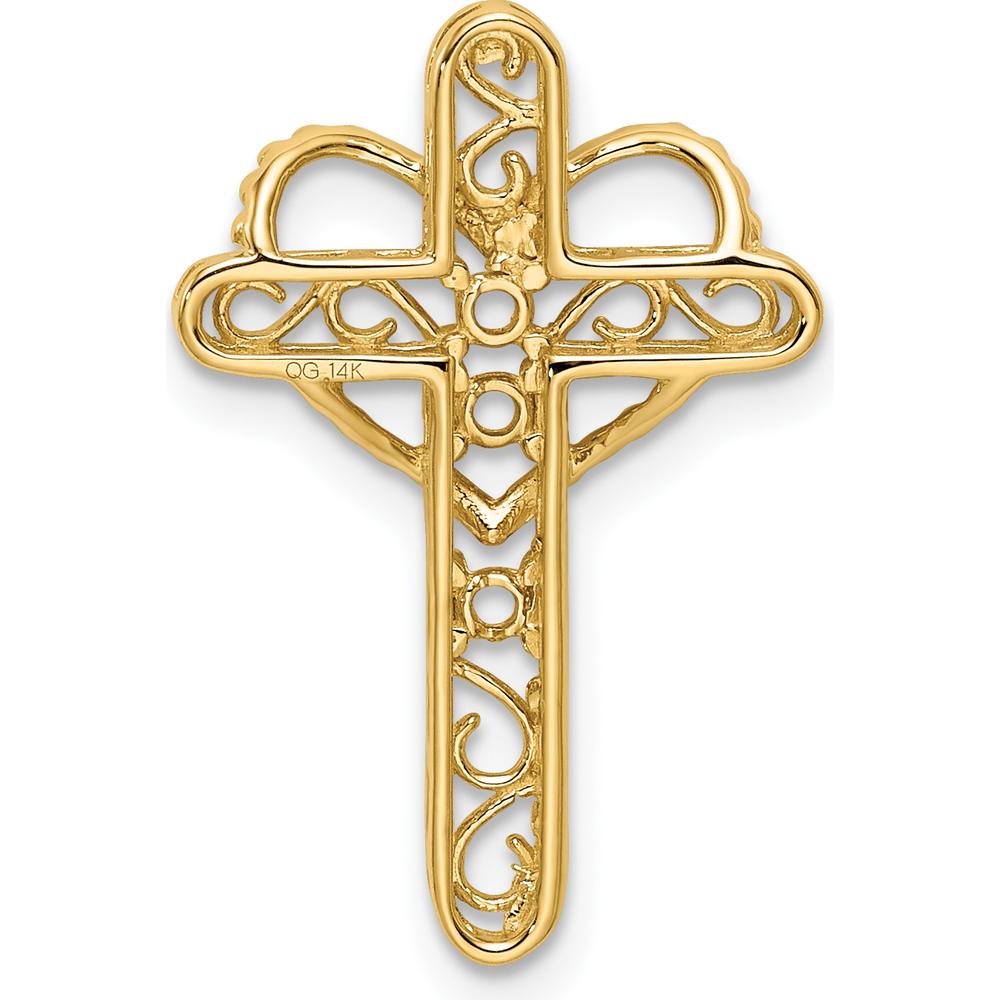 14K Yellow Gold Polished Filigree 3-Stone Mother's Cross Pendant Mounting by Oro Pregiato