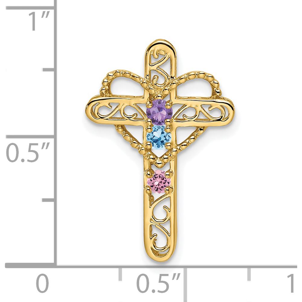 14K Yellow Gold Polished Filigree 3-Stone Mother's Cross Pendant Mounting by Oro Pregiato