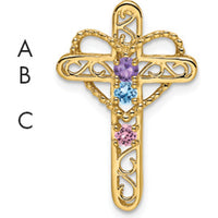 14K Yellow Gold Polished Filigree 3-Stone Mother's Cross Pendant Mounting by Oro Pregiato