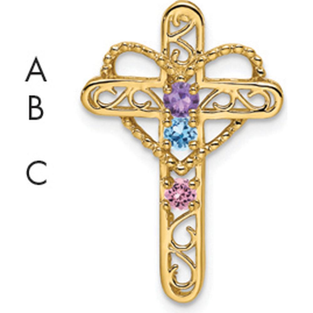 14K Yellow Gold Polished Filigree 3-Stone Mother's Cross Pendant Mounting by Oro Pregiato