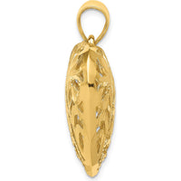 14K Yellow Gold Polished Filigree 3D Heart Pendant with Diamond-Cut Texture by Oro Pregiato